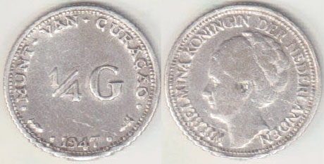 1947 Curacao silver 1/4 Gulden A005521